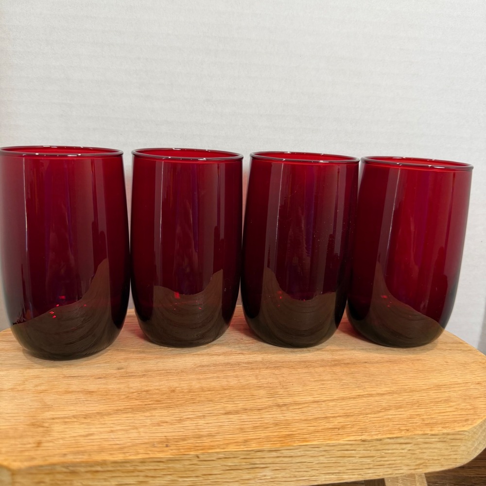 Anchor Hocking Royal Ruby Red Tumblers Set of 4 Flat Bottom Drinking Glass
